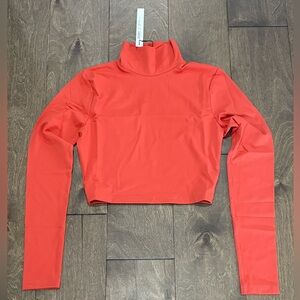 Women's Mock Neck Long Sleeve Crop Top in Cherry Blossom Color by Susana Monaco